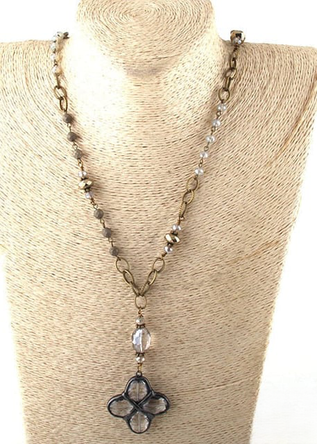 Boho Necklace Long- Crystal Pendant