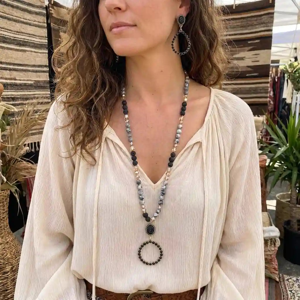 Boho Necklace Long - Natural Stone