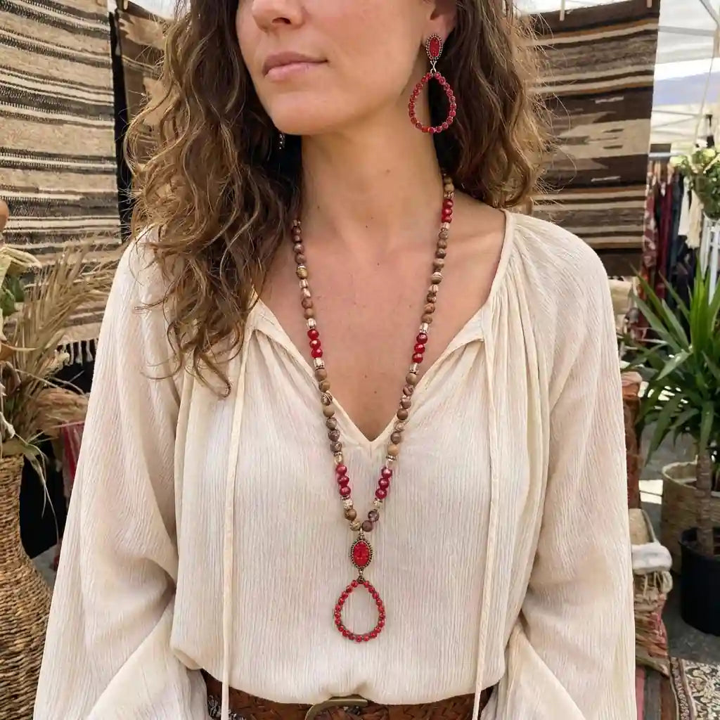Boho Necklace Long - Natural Stone