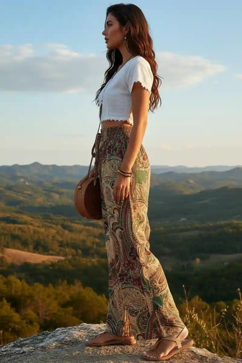 Boho Paisley Wide Leg Pants