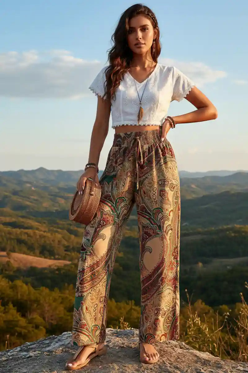 Boho Paisley Wide Leg Pants