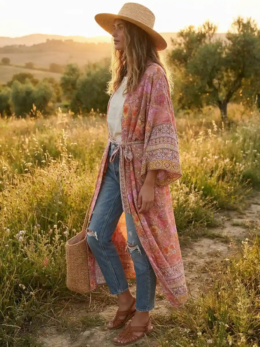 Boho Pink Floral Kimono