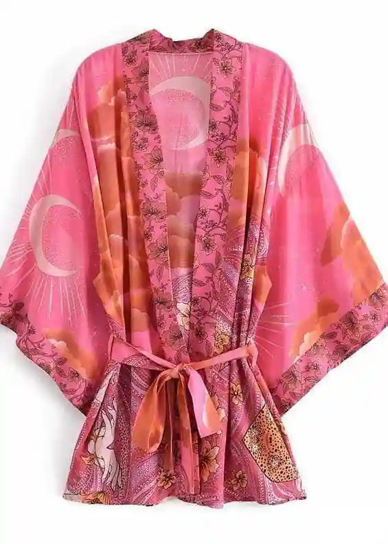 Boho Pink Kimono with Original Print