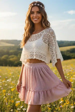 Boho Pink Ruffle Mini Skirt