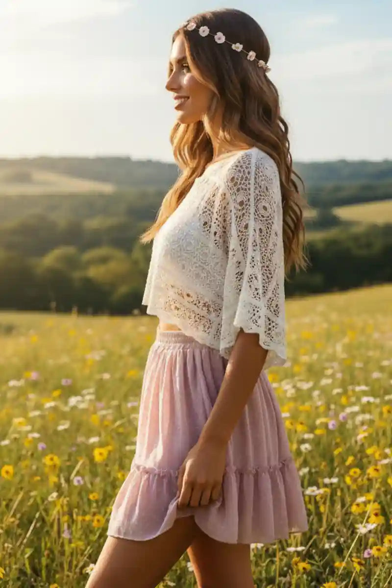 Boho Pink Ruffle Mini Skirt