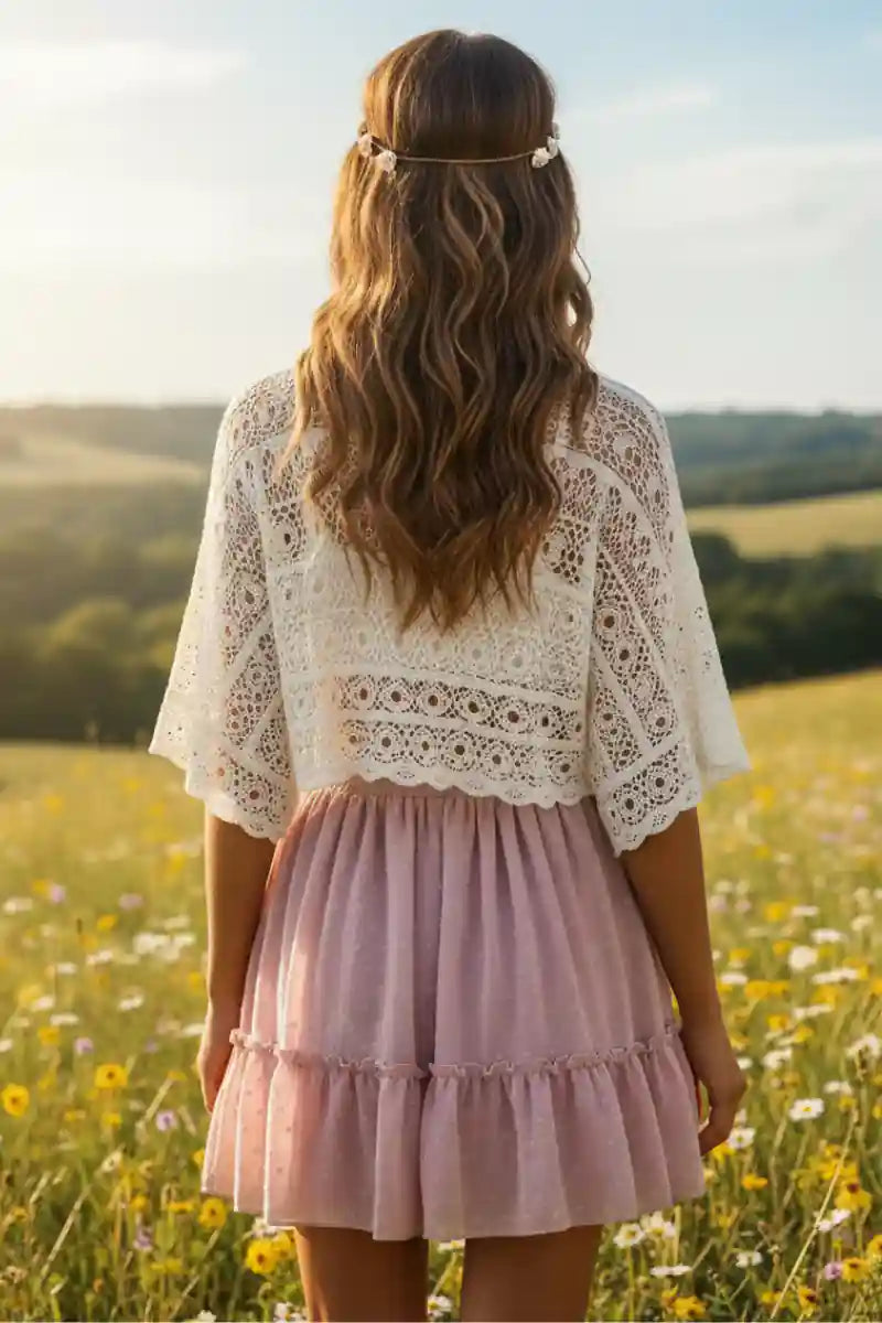 Boho Pink Ruffle Mini Skirt