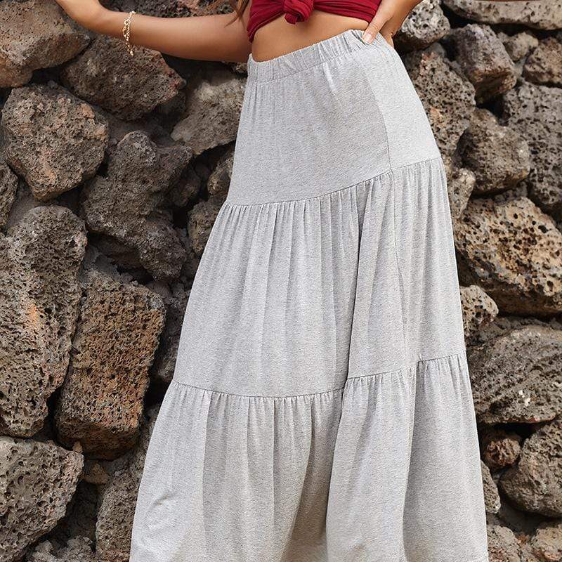 Boho Pleated Skirt in Light Grey or Black
