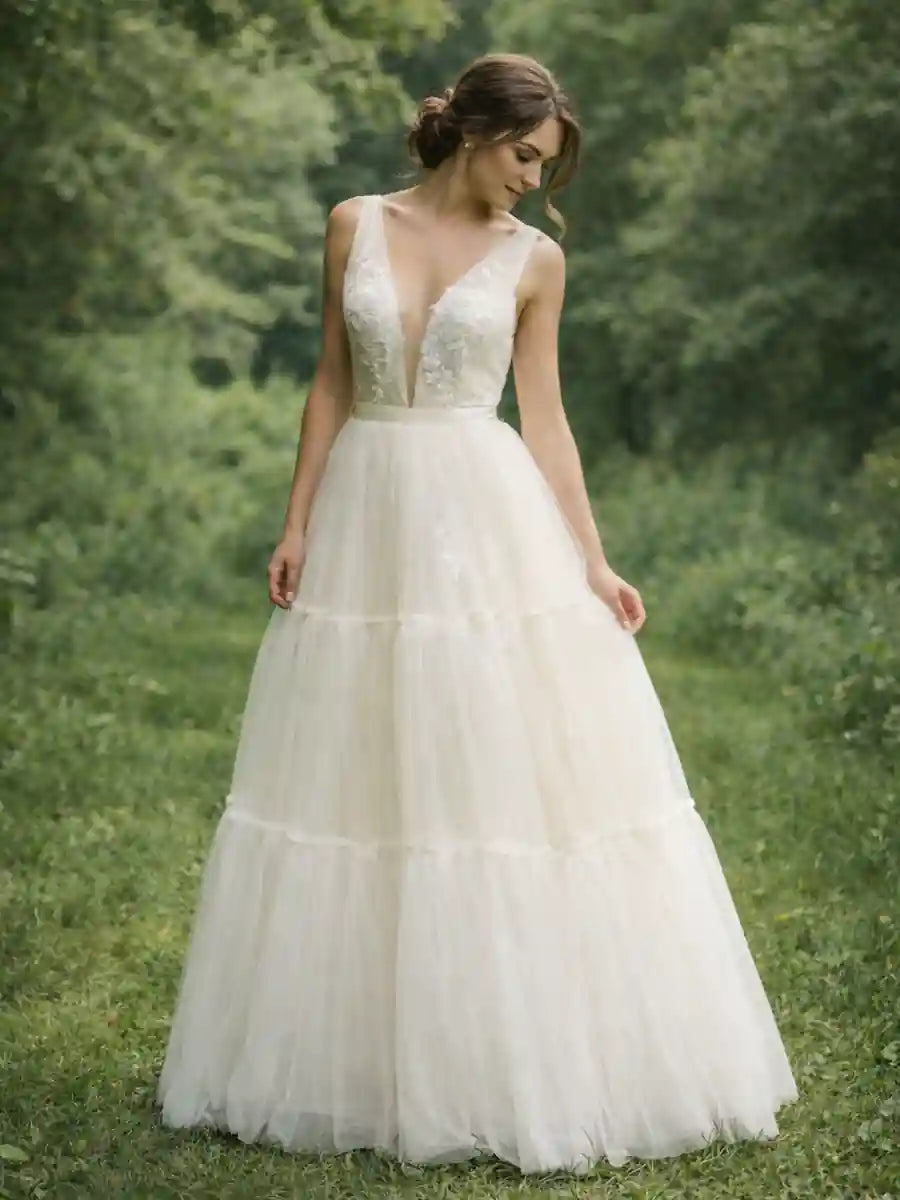 Boho Plunging Neckline Wedding Dress