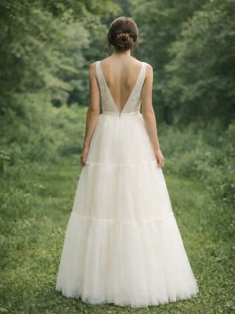Boho Plunging Neckline Wedding Dress