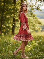Boho Red Floral Wrap Mini Dress