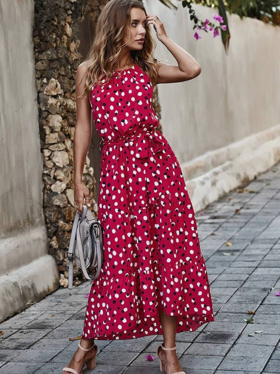 Boho Red Long Spotted Dress