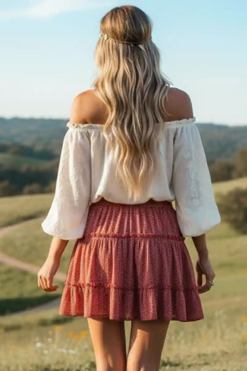 Boho Red Mini Skirt Adelie