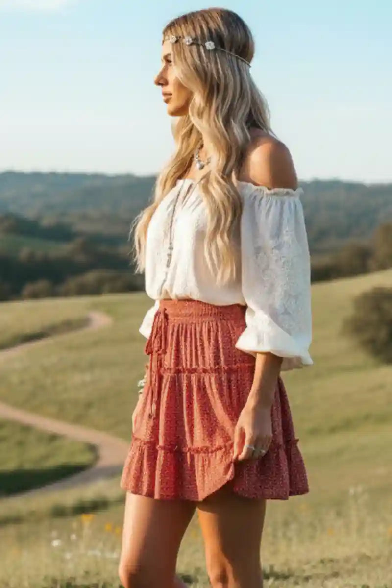 Boho Red Mini Skirt Adelie