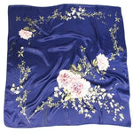 Boho Retro Blue Scarf printed large pink flower