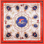 Boho Retro Red Scarf printed Blue and Golden