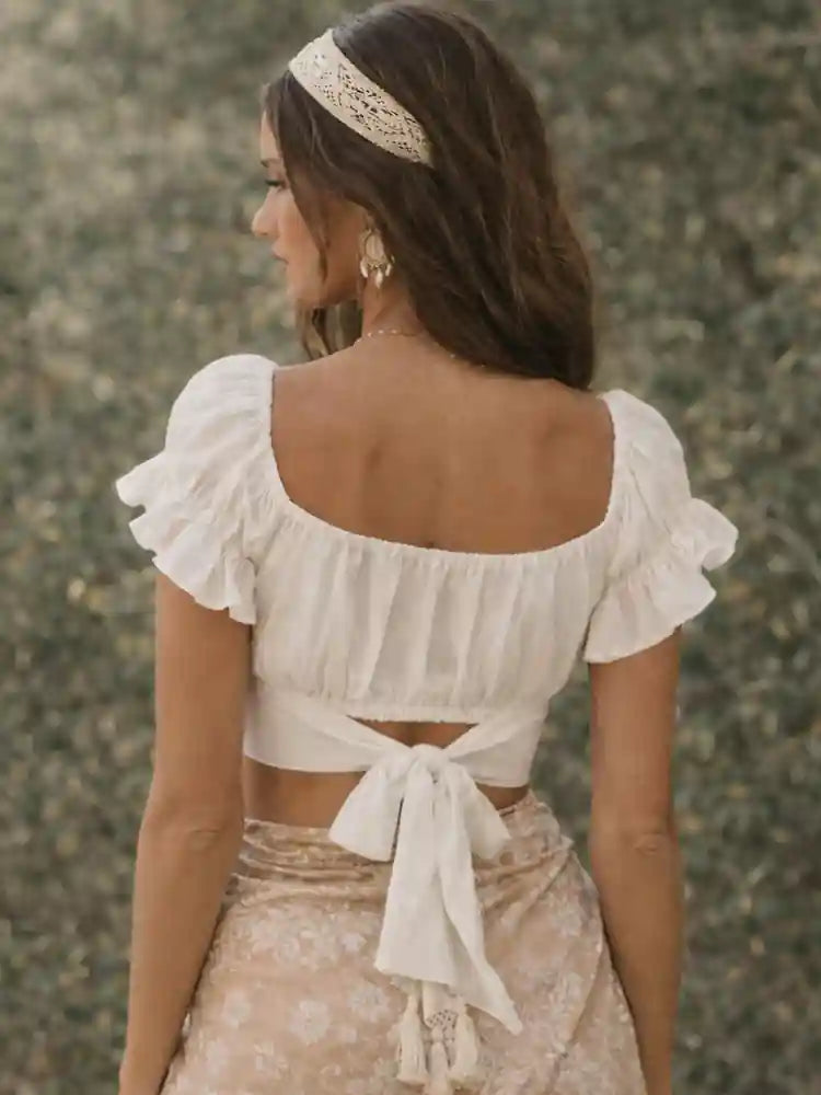 Boho Romantic White Crop Top