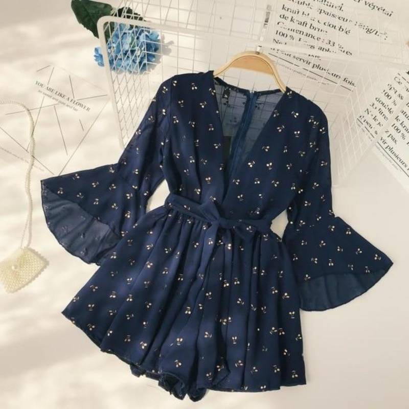 Boho Romper Short Suit Vintage Cherry