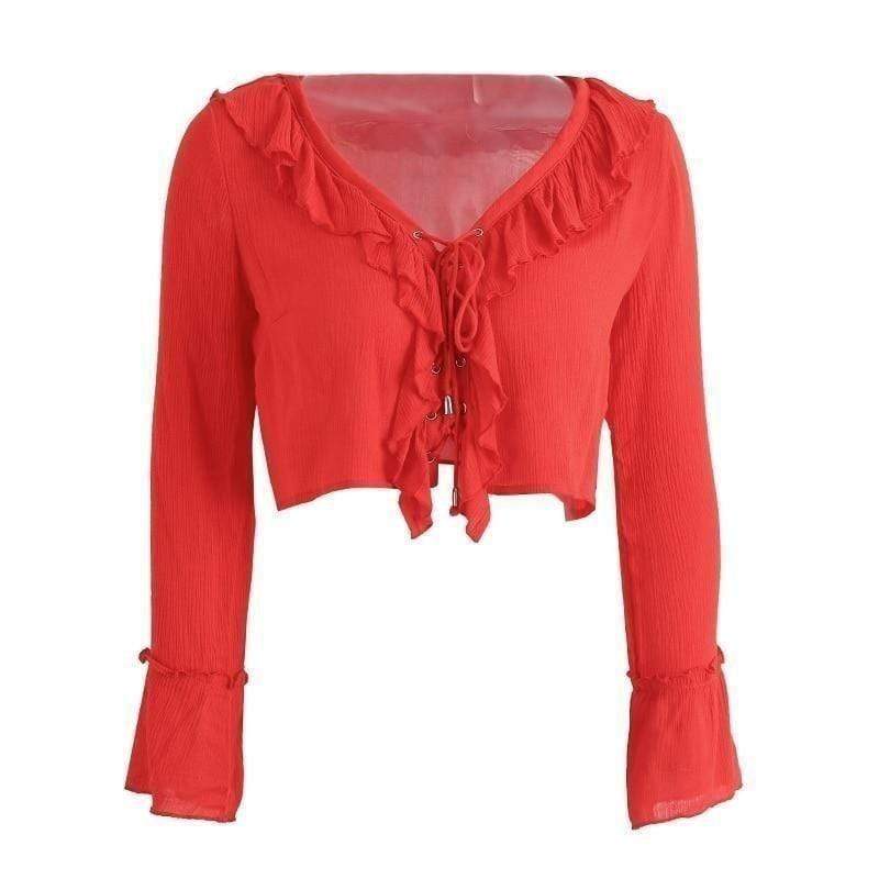 Boho Ruffled Red Crop Top