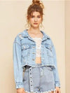 Boho Short Light Wash Denim Jacket