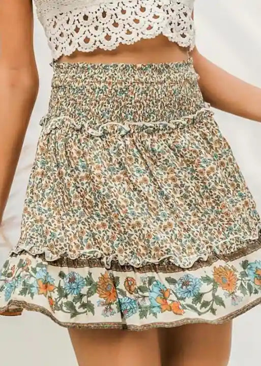 Boho Short Skirt Floral flared