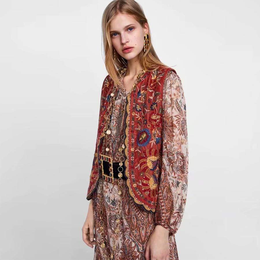 Boho Sleeveless Red Jacket