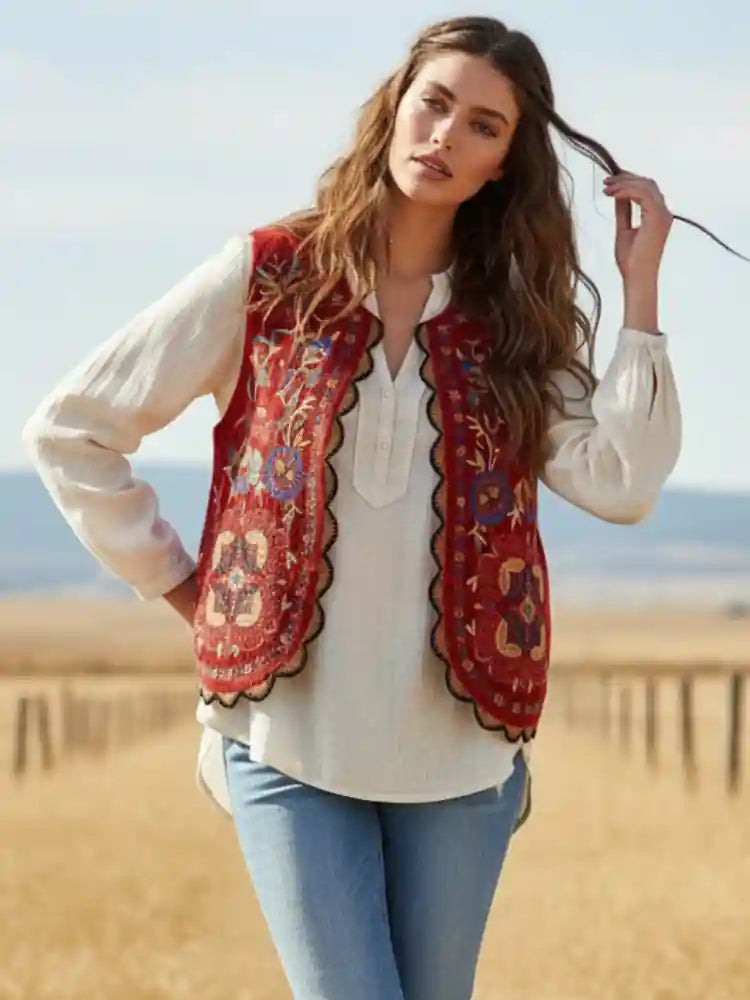 Boho Sleeveless Red Vest