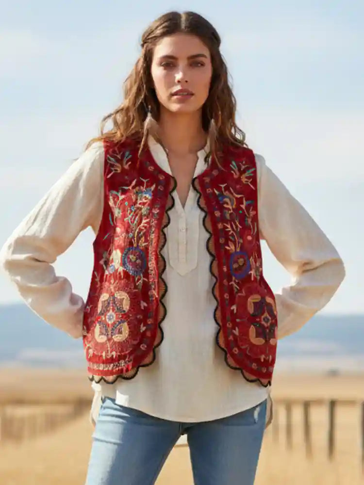 Boho Sleeveless Red Vest
