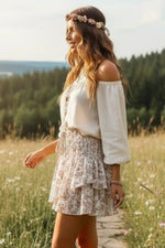 Boho Smocked Waist Ruffle Skirt