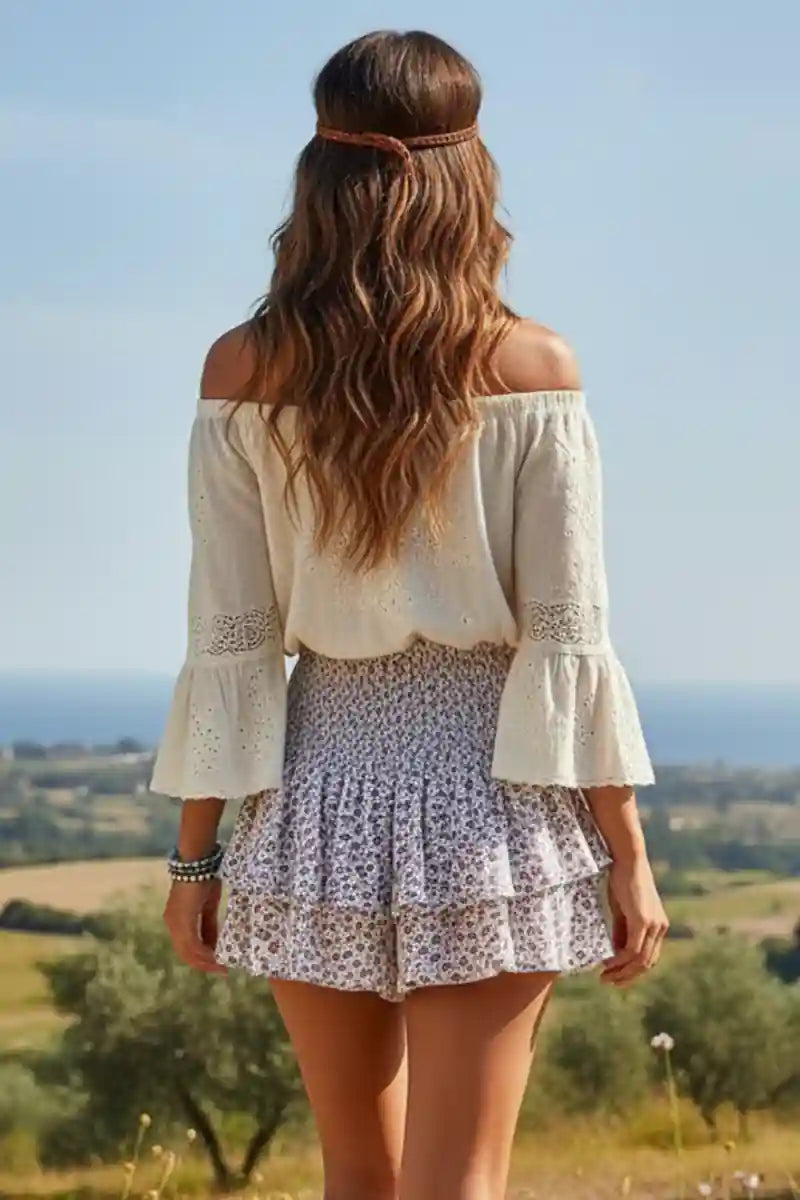Boho Smocked Waist Ruffle Skirt