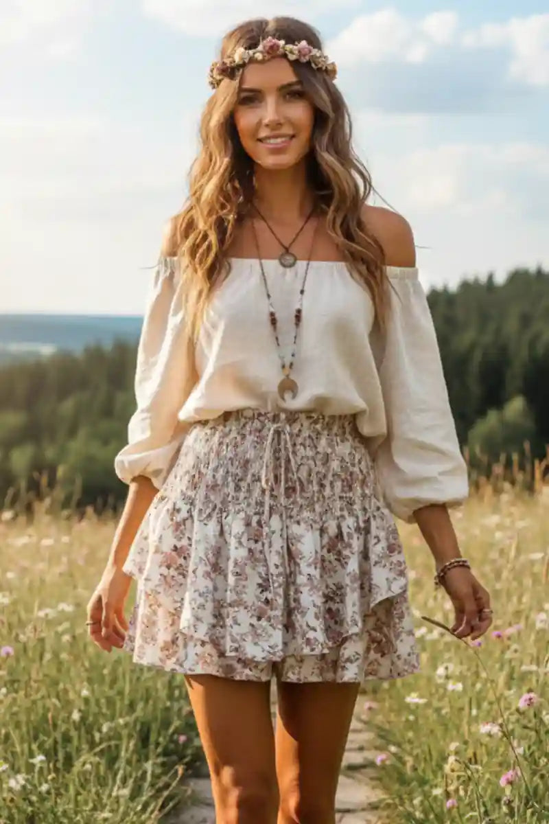 Boho Smocked Waist Ruffle Skirt