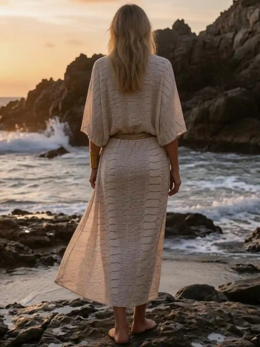 Boho Snake Print Beach Kimono Dress