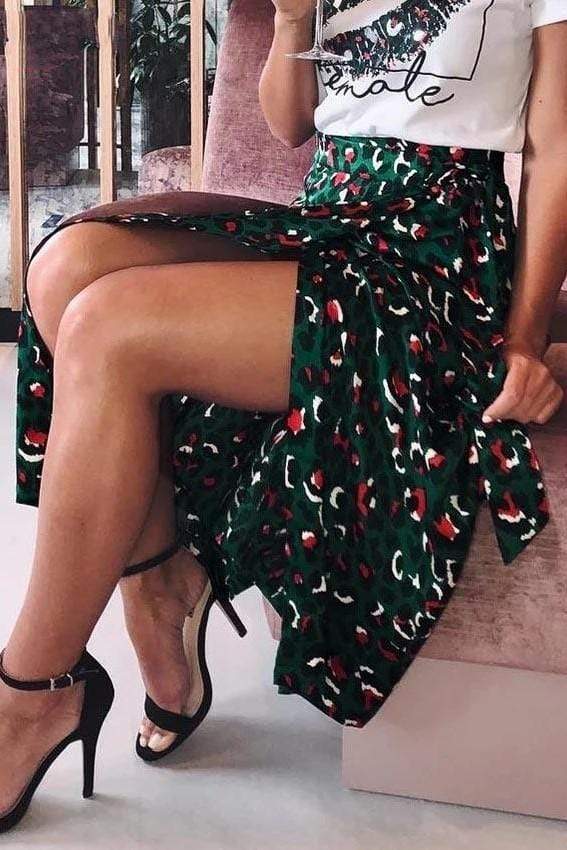 Boho Split Skirt with Leopard Print