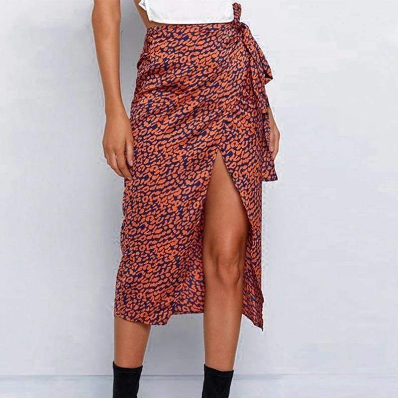 Boho Split Skirt with Leopard Print