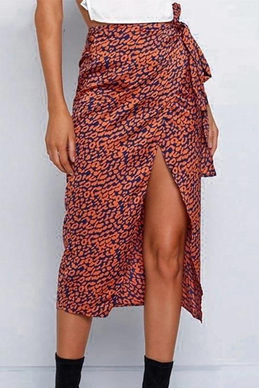 Boho Split Skirt with Leopard Print