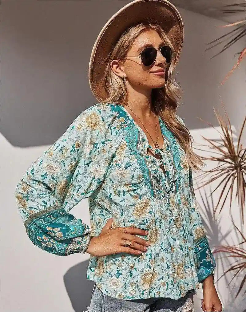 Boho Spring Blue-Green Blouse