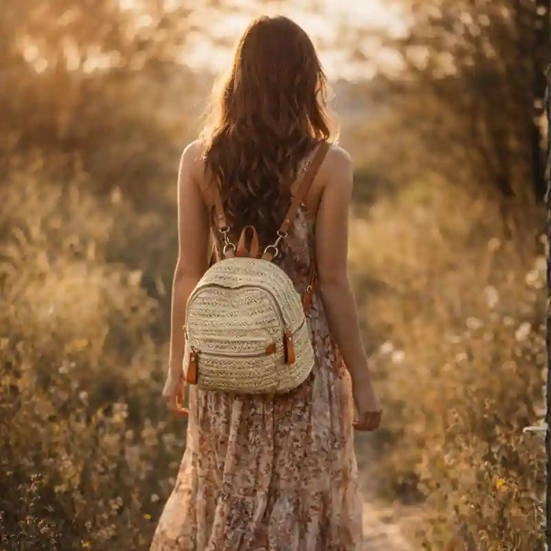 Boho Straw Backpack
