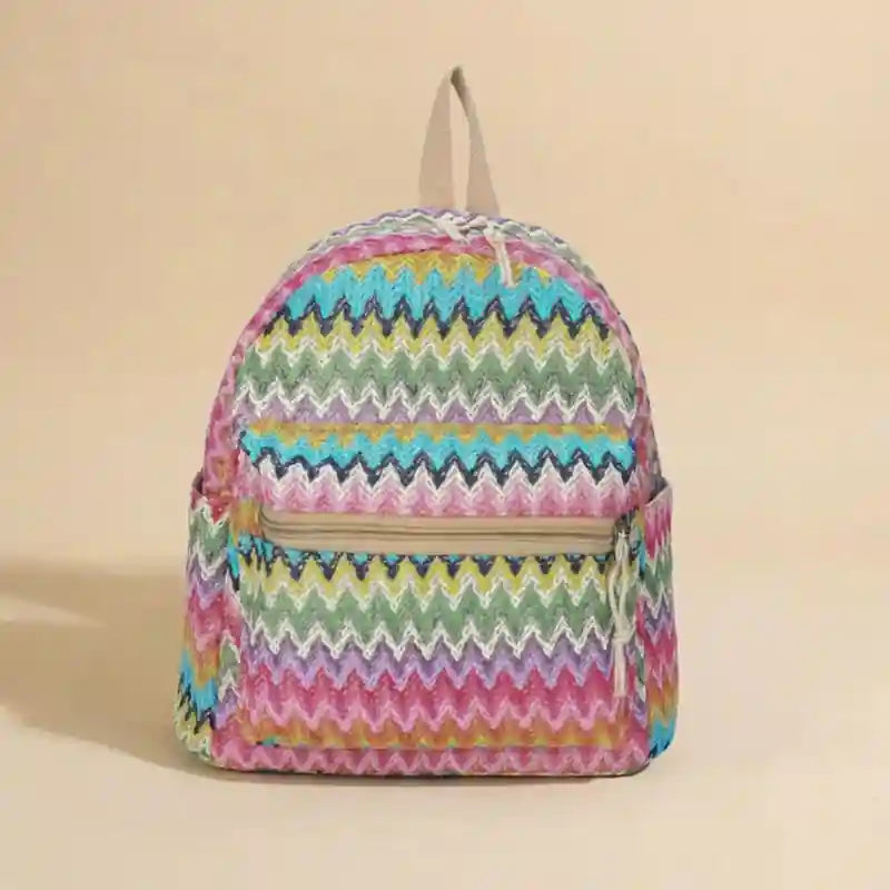 Boho Straw Backpack for Women