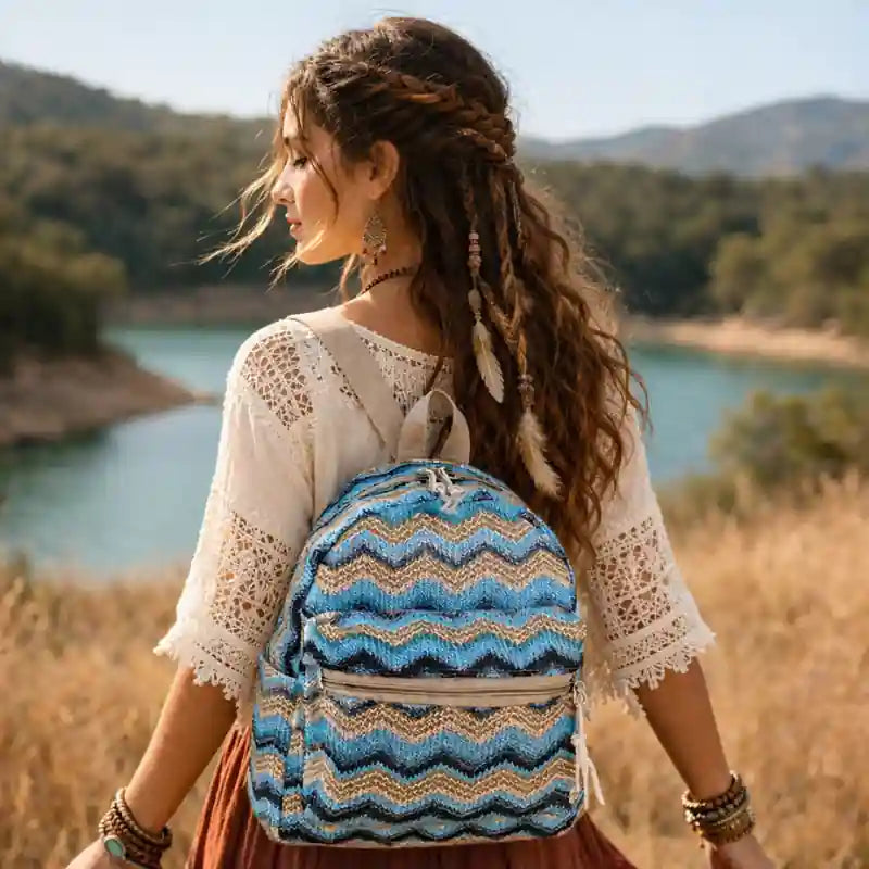 Boho Straw Backpack for Women