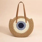 Boho Straw Round Beach Tote Bag