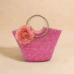 Boho Straw Tote Bag Big Flower
