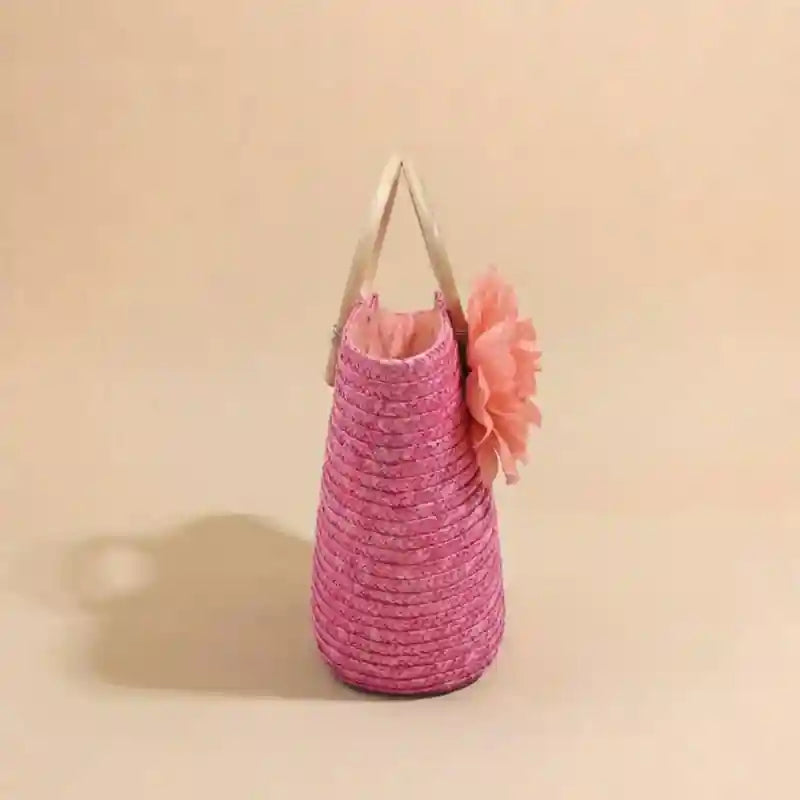 Boho Straw Tote Bag Big Flower