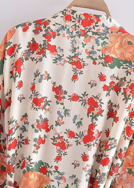 Boho  Summer White Kimono decorated with flowers