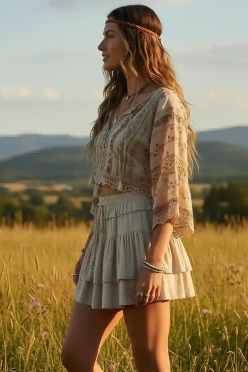 Boho Tiered Ruffle Mini Skirt