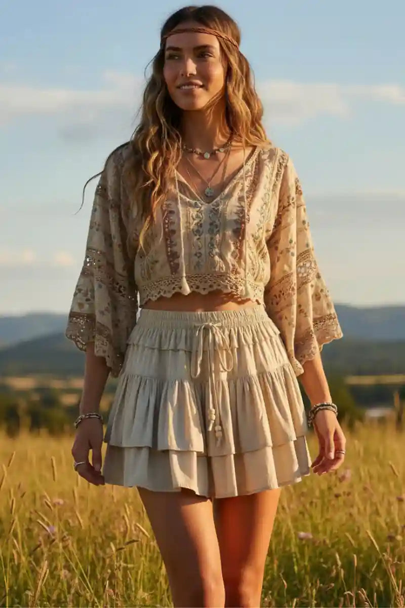 Boho Tiered Ruffle Mini Skirt