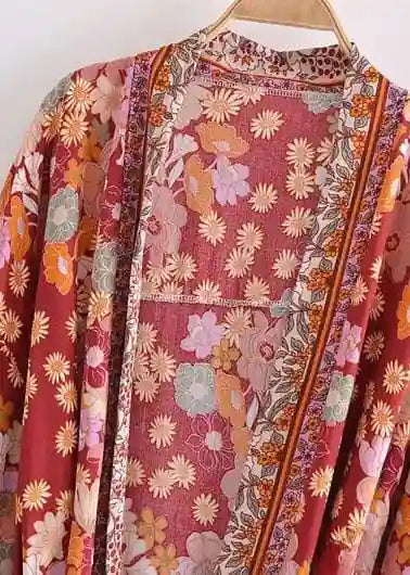 Boho Trendy Red Kimono floral Pattern