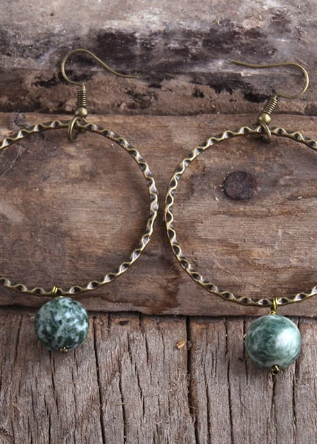 Boho Vintage Earrings - Natural Stone