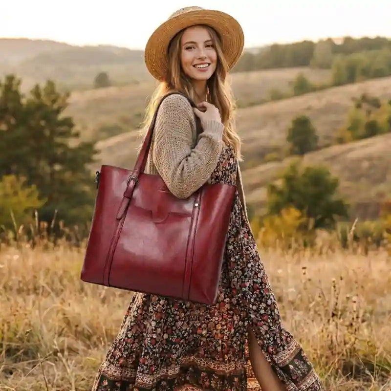 Boho Vintage Leather Tote Bag