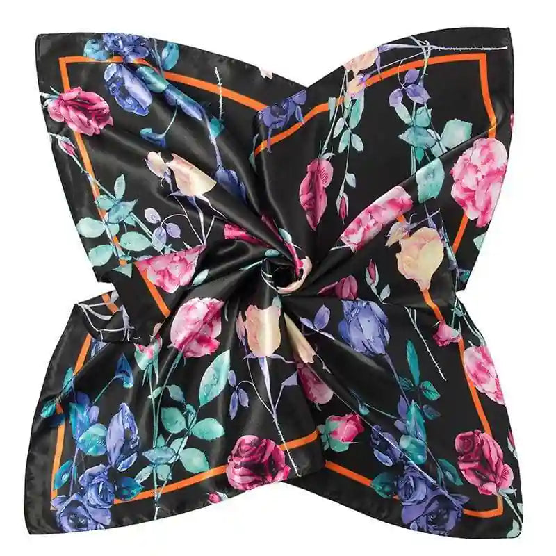 Boho Vintage Scarf  Black colorful floral print