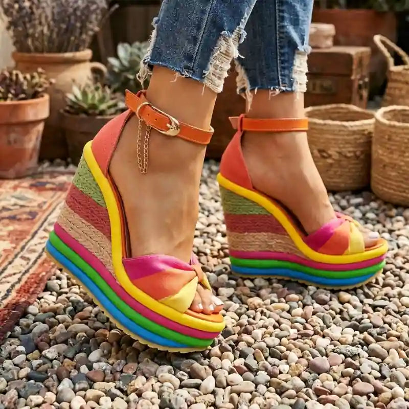 Boho Wedge Sandals Rainbow