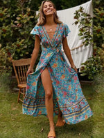 Boho Wrap Blue Maxi Dress